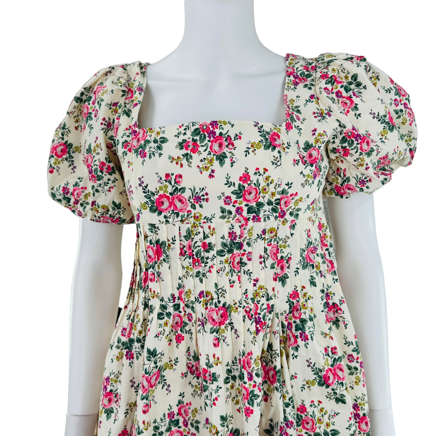 Hyacinth House Ivory Pink Floral Puff Sleeve Mini Dress