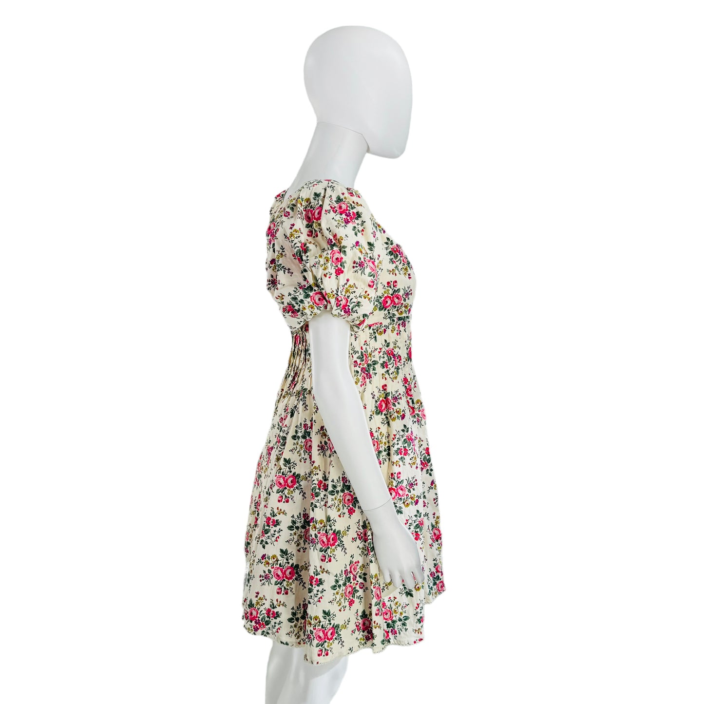 Hyacinth House Ivory Pink Floral Puff Sleeve Mini Dress