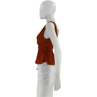 Storia NEW Alicia V Neck Sleeveless Peplum Top in Rust Dot Size S